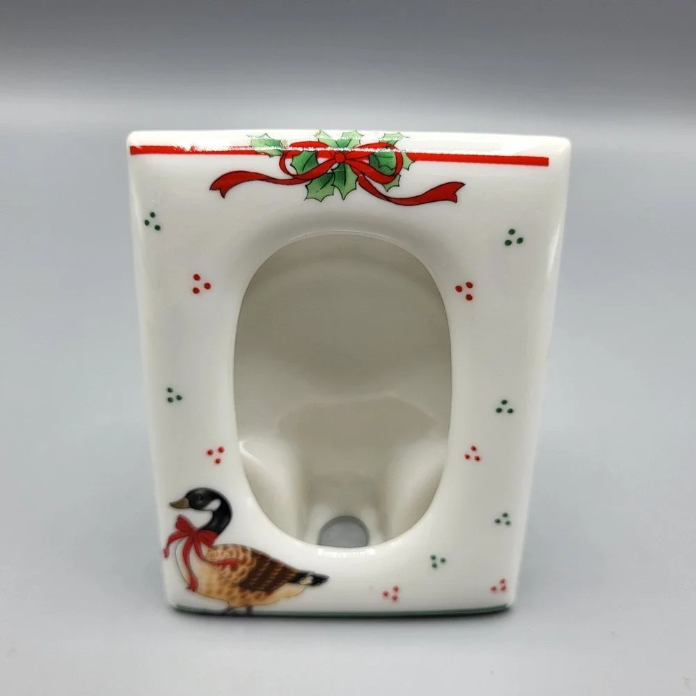 Holiday Ceramic Picture Frame Small Christmas Goose Holly White 4x3